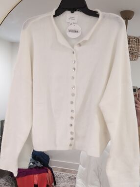 Talbots White Button-Front Cardigan Sweater